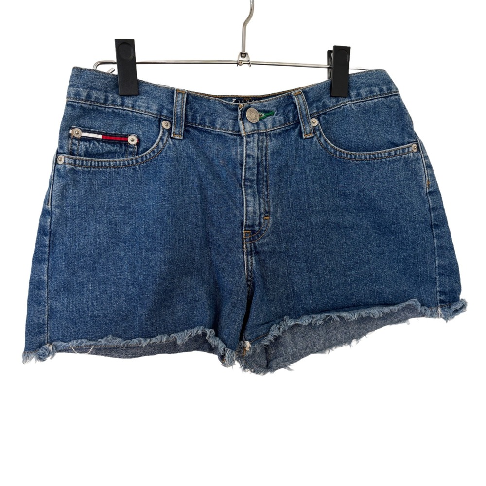 Tommy Hilfiger Tommy Jeans Women‎ Medium Wash Frayed Raw Hem Denim Shorts Size 7